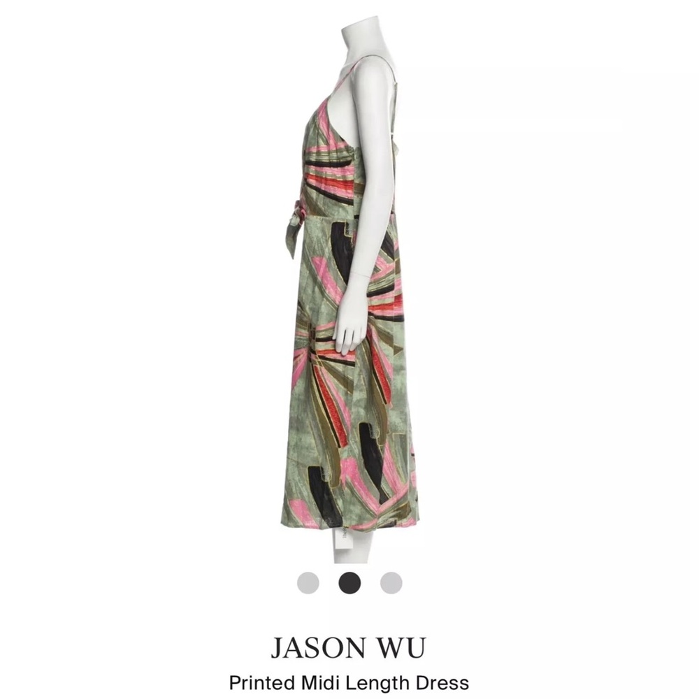 Jason Wu Green Multicolor Abstract Print Linen Bl… - image 2